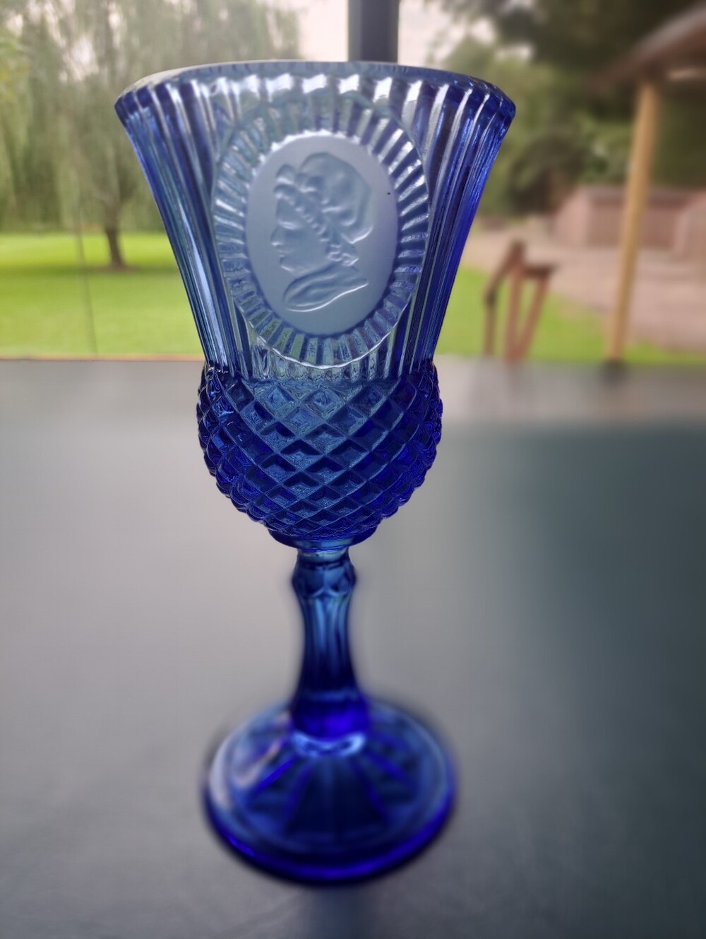 Avon Martha Washington Cobalt Blue Vintage-Style Pressed Glass Goblet